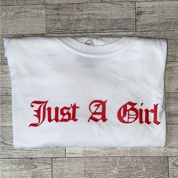 “Just A Girl”, Custom, Old English Style, Short Sleeve Tee - Picture 4 of 15